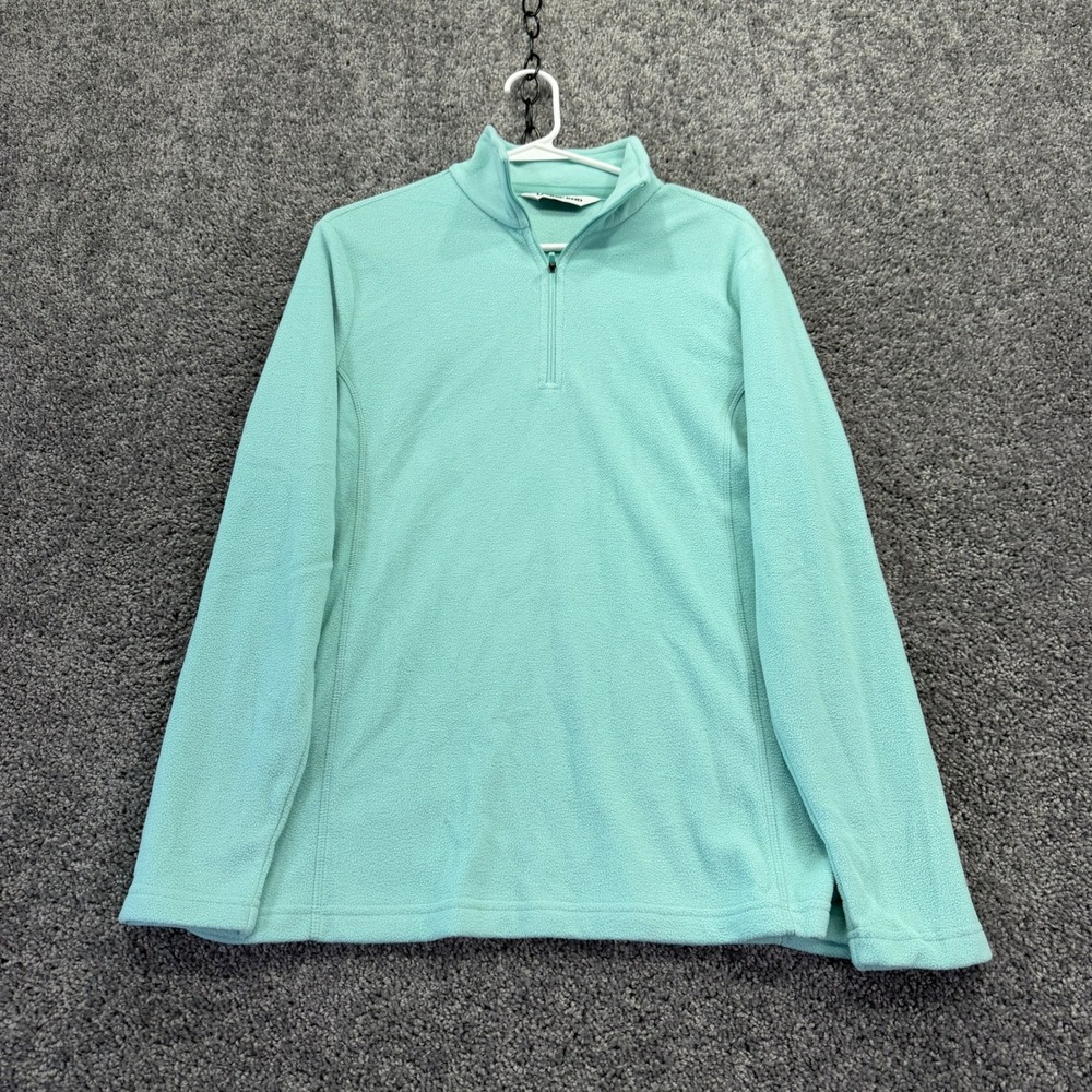 Lands End Fleece Pullover Womens Medium Blue Quarter Zip Long Sleeve Soft